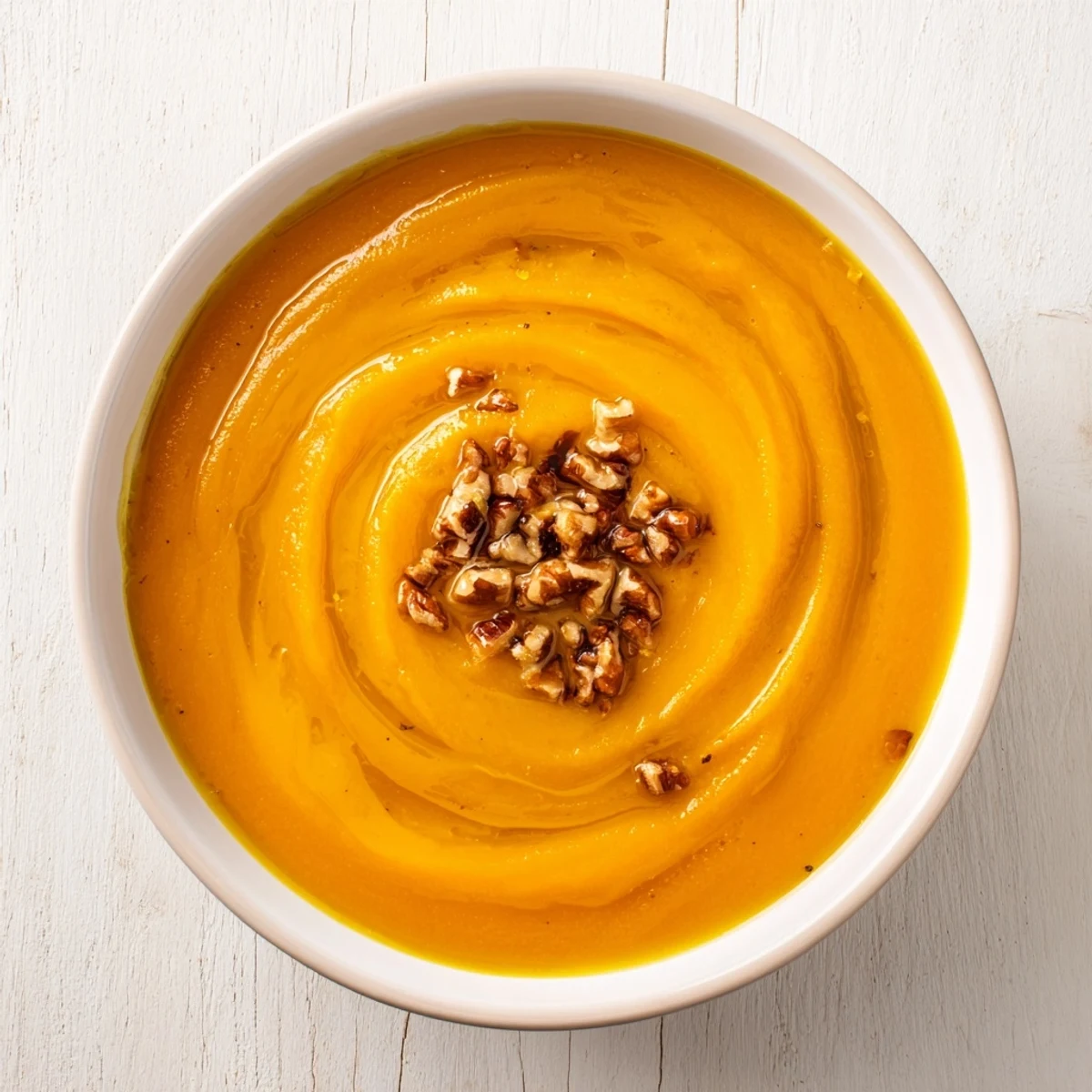 Creamy roasted pumpkin soup with toasted seeds, a warm bowl of autumnal comfort, ready to serve.