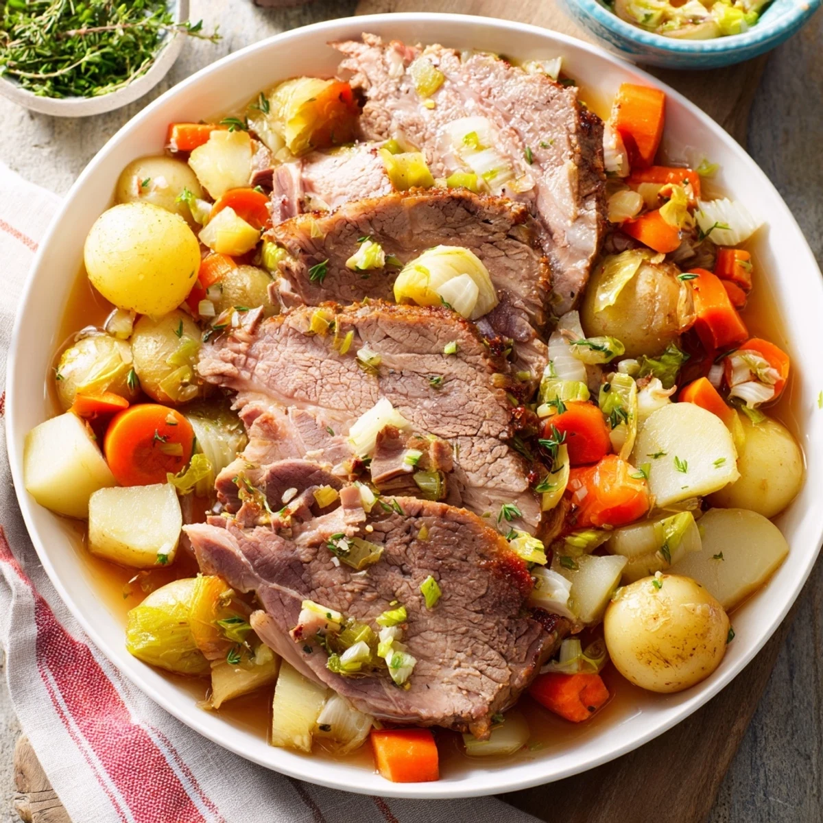 Imagine a vibrant, juicy Slow-Roasted Beef Pot Roast, steaming from the Dutch oven, perfect for dinner.