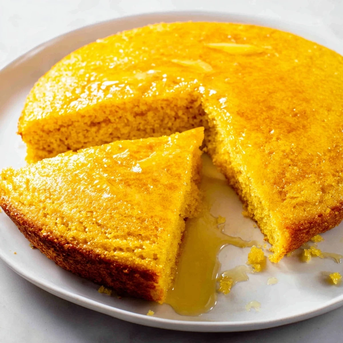 Quick skillet cornbread glistens with honey butter, offering a sweet, savory bite perfect with hearty chili.