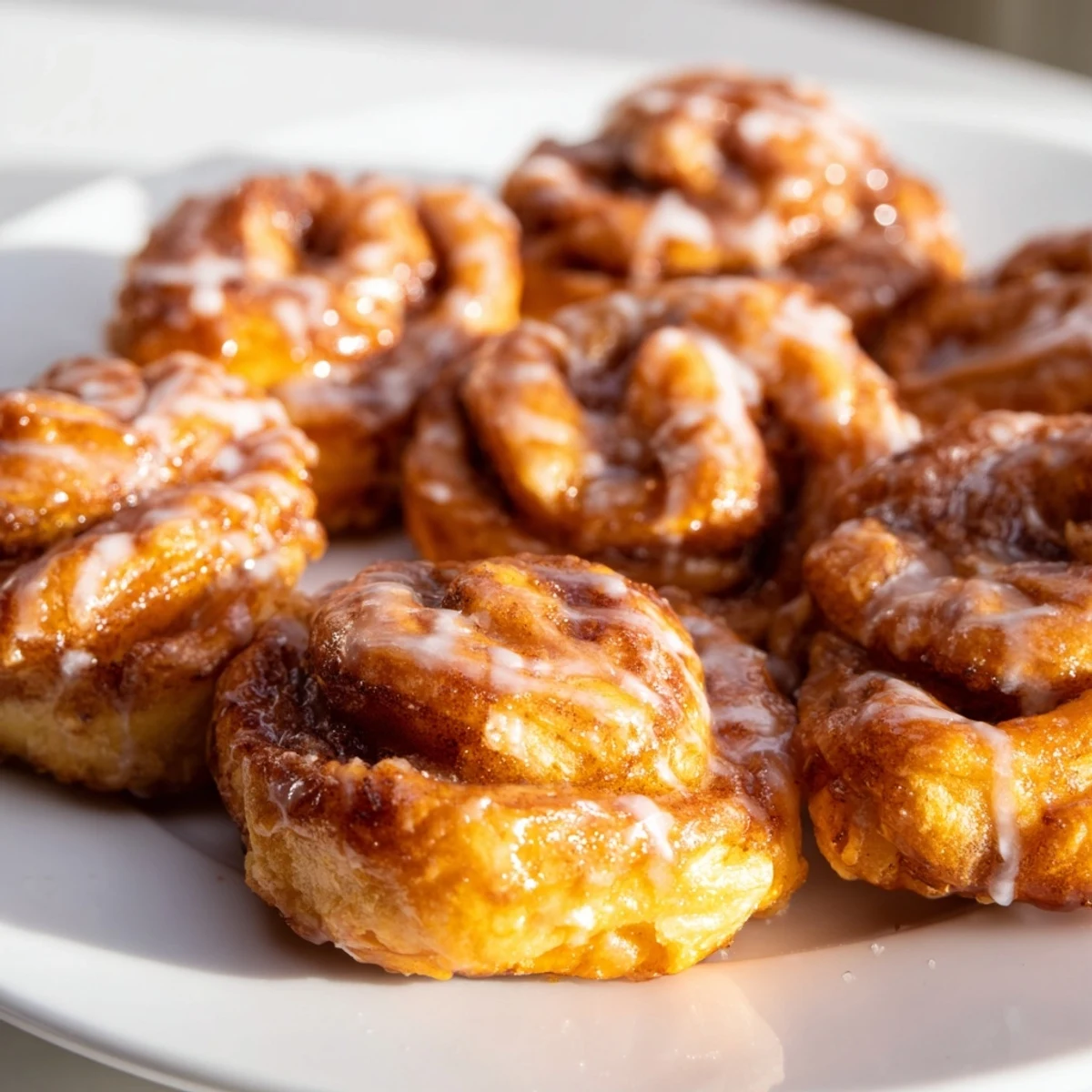 Air-Fryer Cinnamon Roll Twists glistening with sweet glaze, a perfect, quick breakfast pastry.