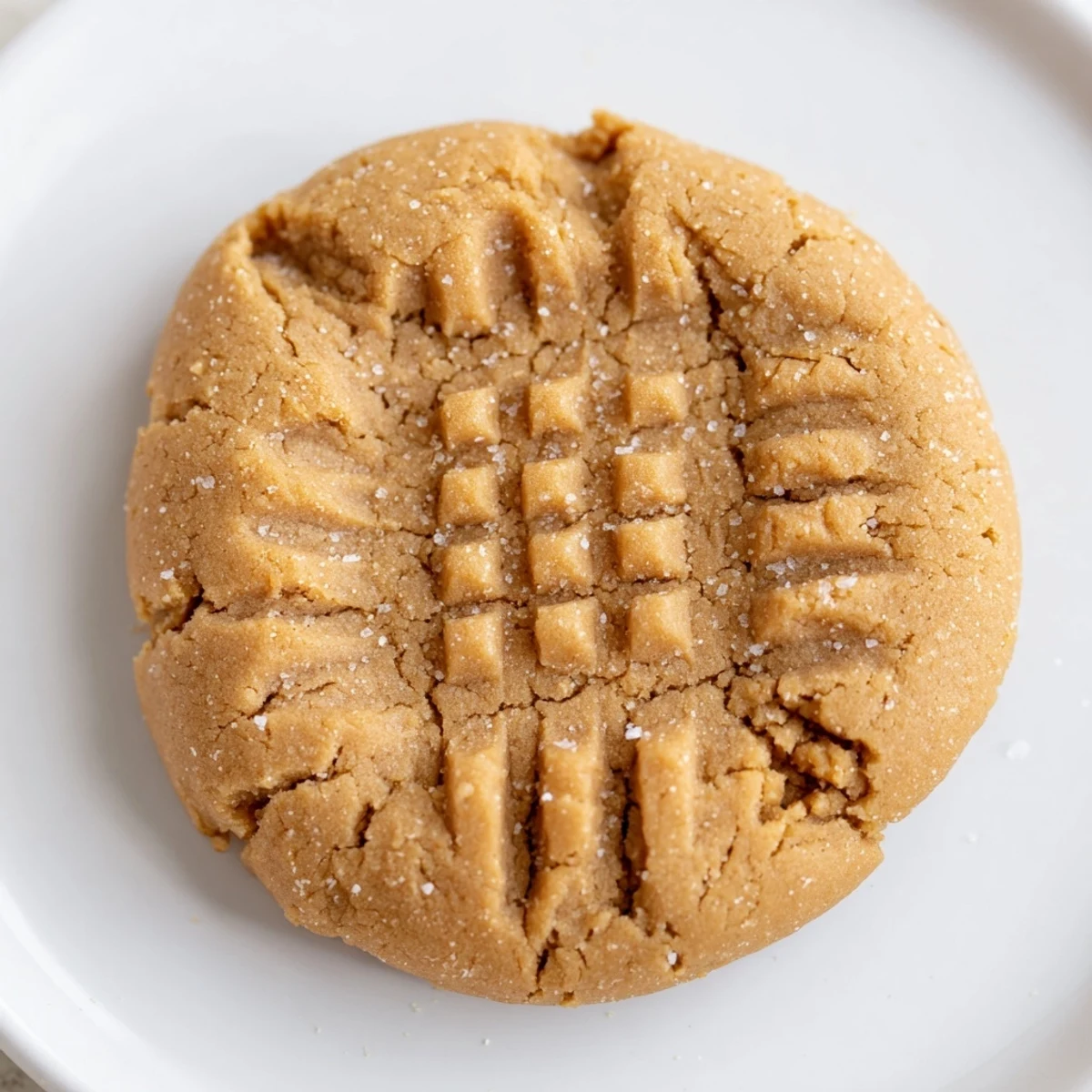 Close-up shot showing the soft texture and crisscross pattern of gluten-free flourless peanut butter cookies.