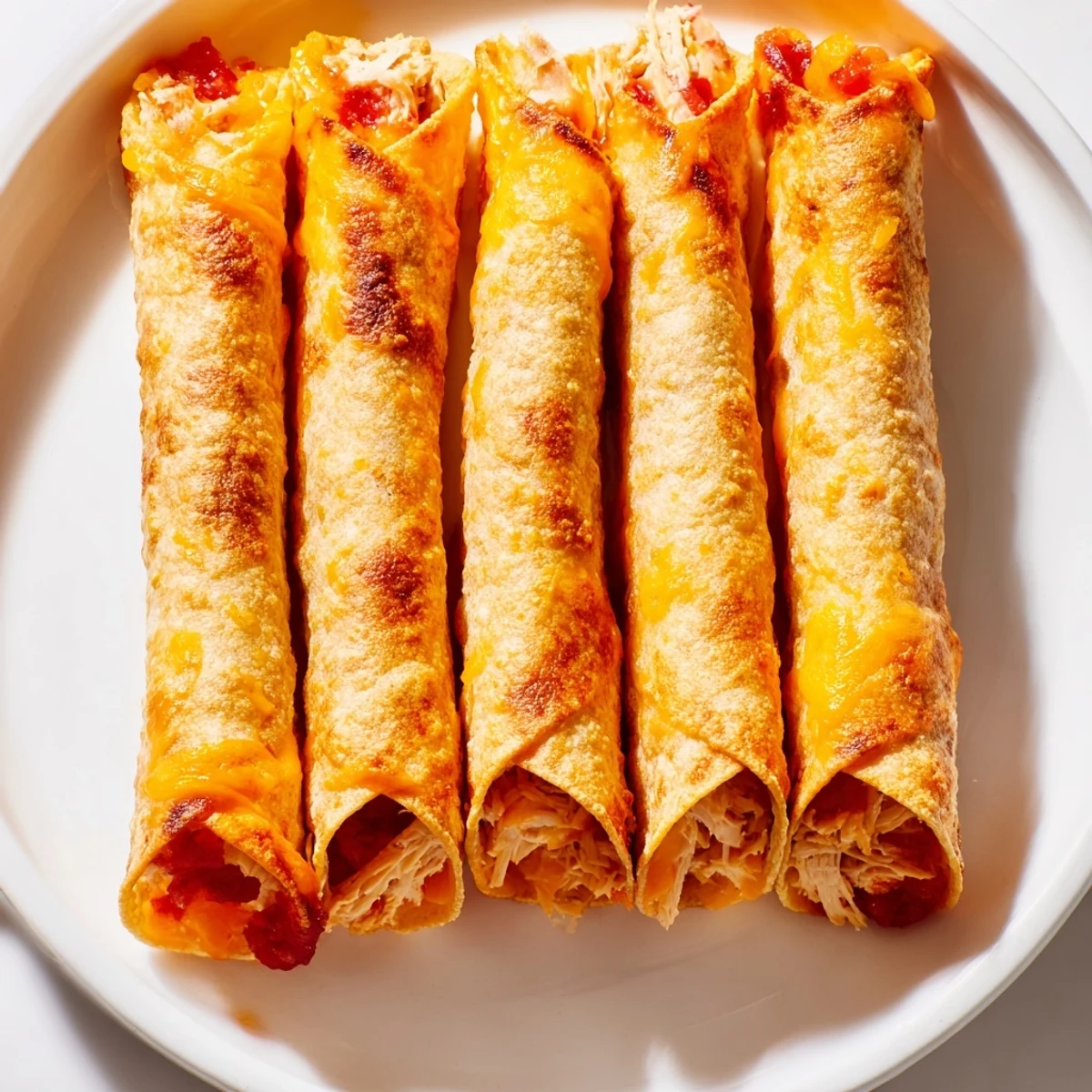 Air Fryer Taquitos: Crispy, golden taquitos showcasing the perfectly rolled corn tortillas and savory chicken filling.