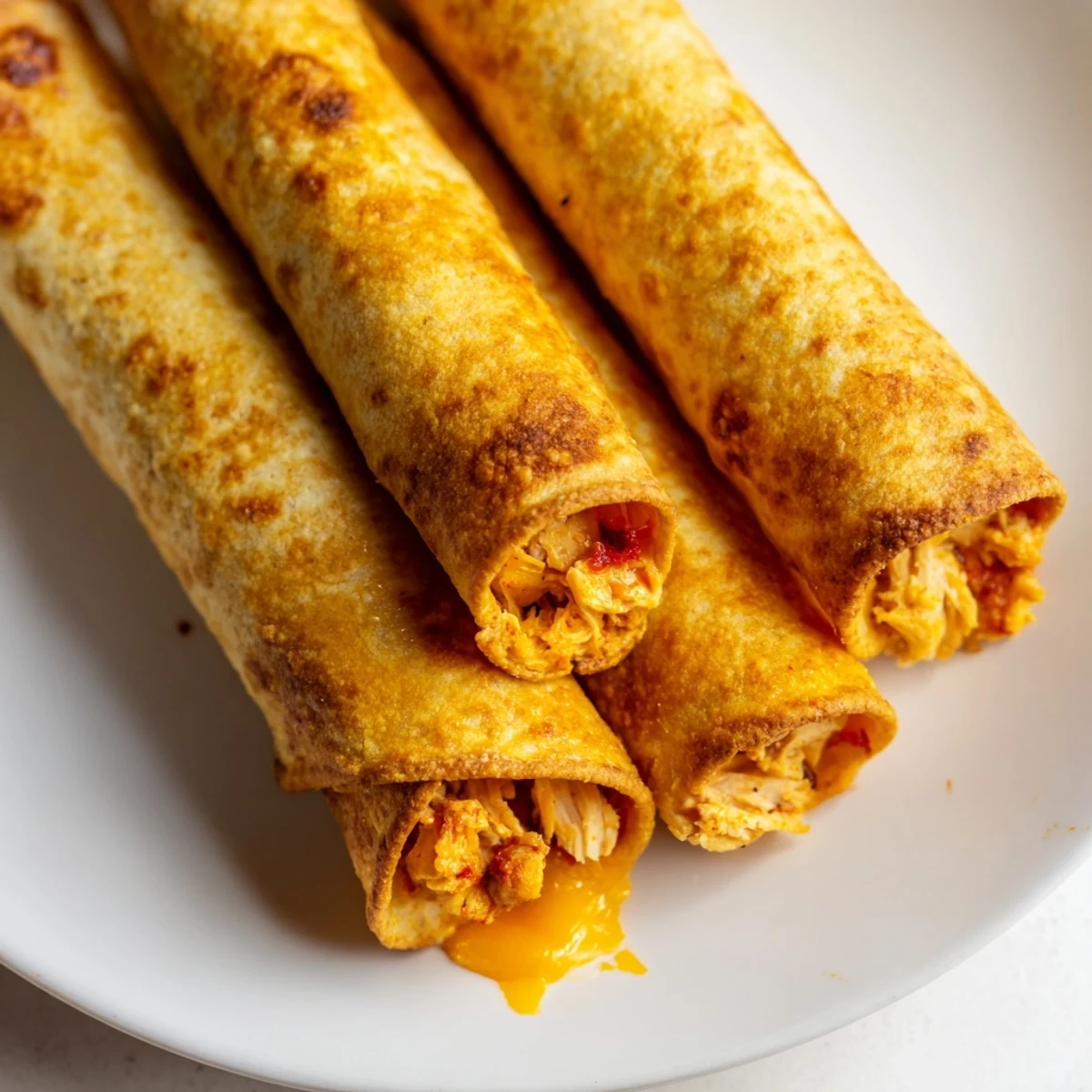 Warm Air Fryer Taquitos, ready to serve with creamy guacamole and fresh cilantro for meal presentation.