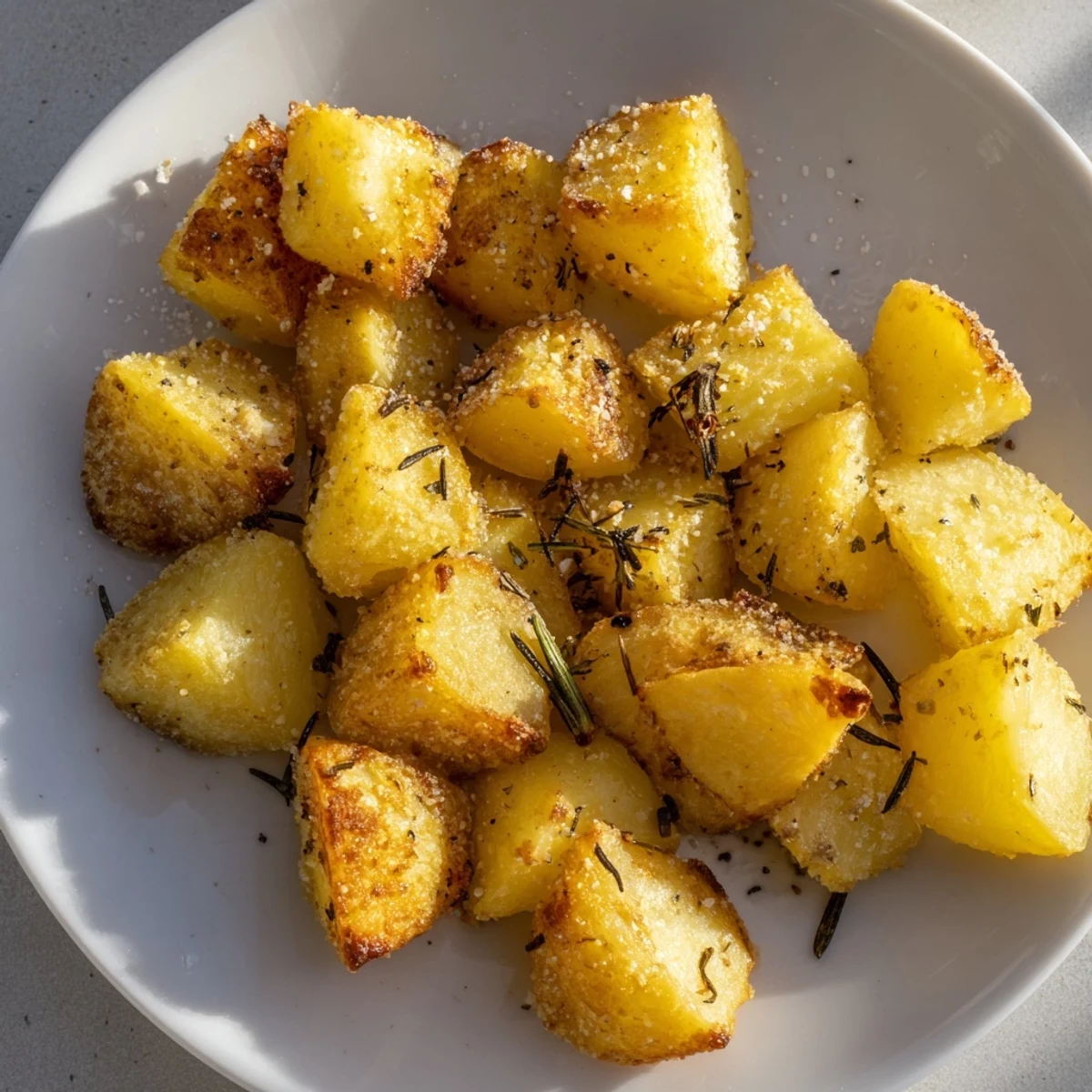 Golden, crispy Beef Tallow Roasted Potatoes, ready to be served, a perfect side dish.