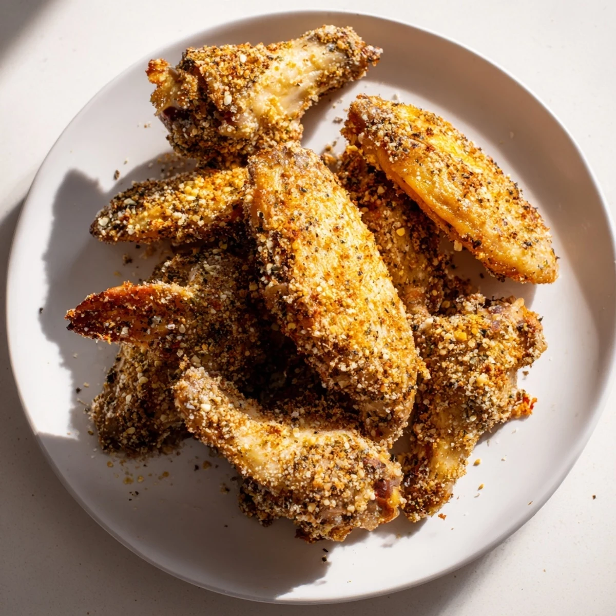 Golden-brown, crispy Baked Parmesan Chicken Wings, ready to serve for a delicious appetizer.
