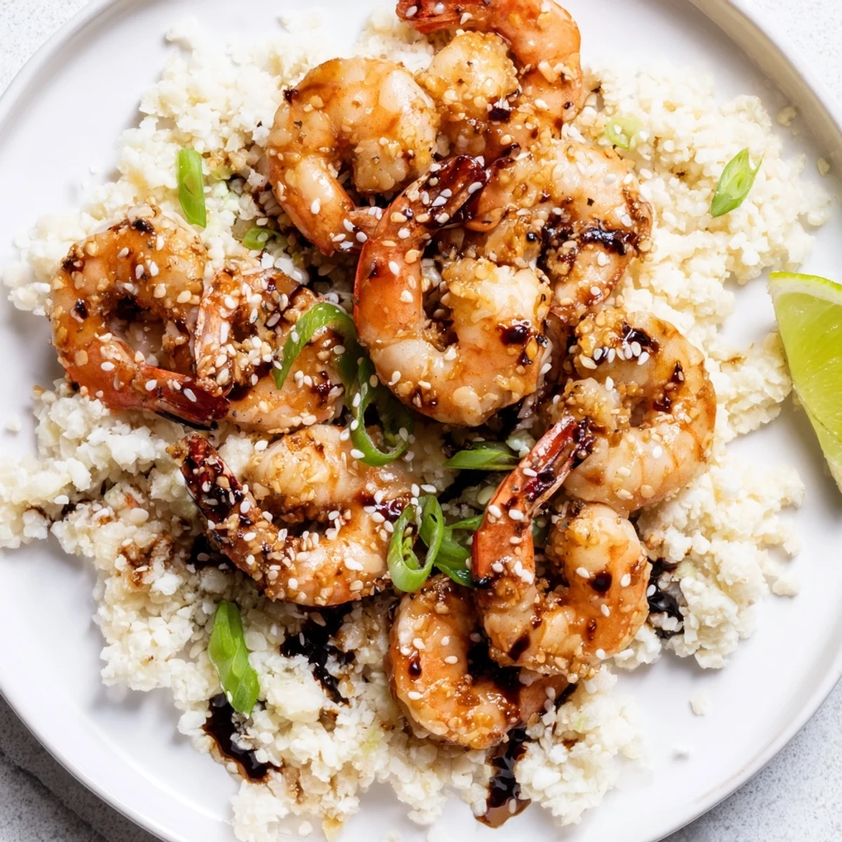 Steaming, perfectly cooked ginger garlic shrimp bowls garnished with green onions and sesame seeds.