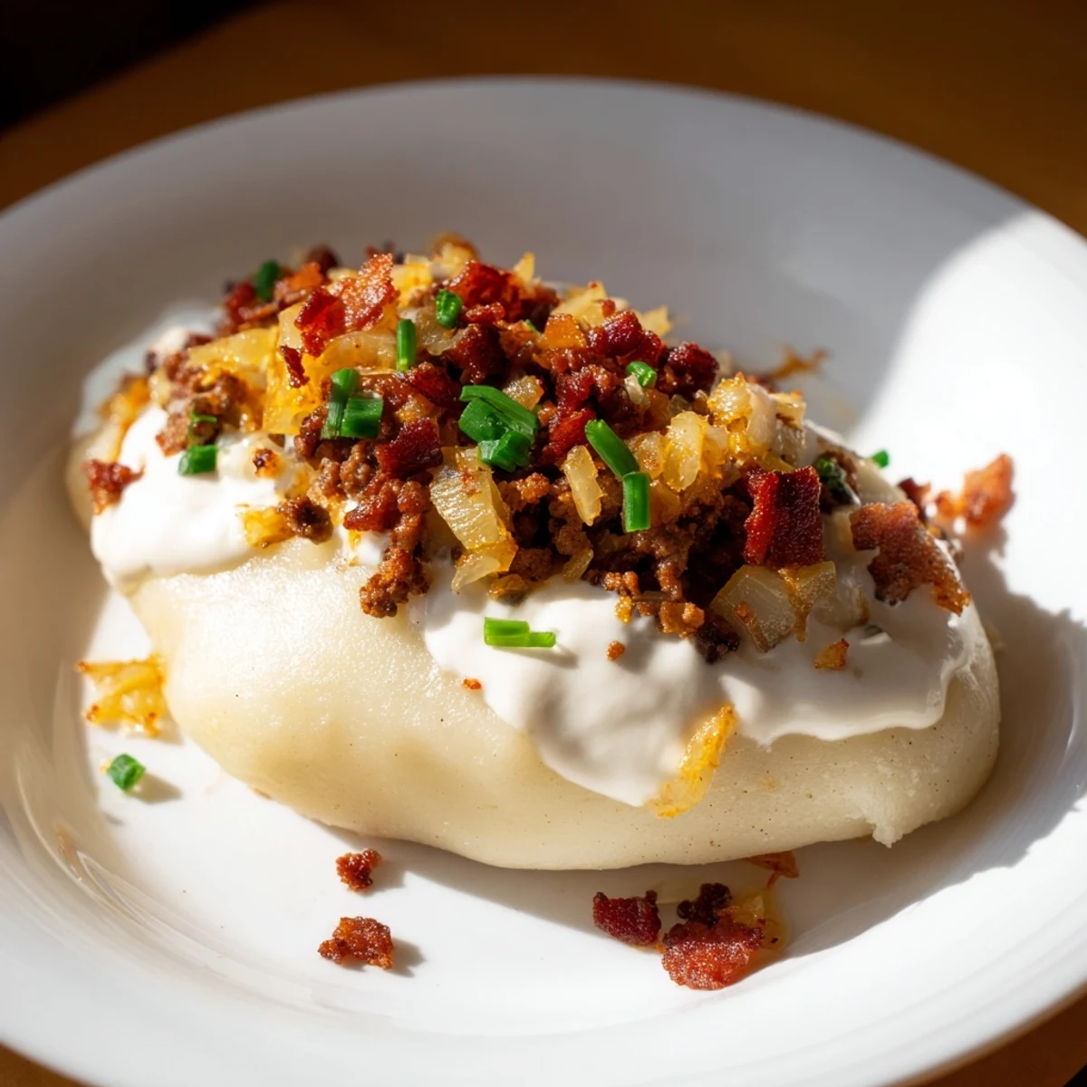 Golden brown Lithuanian Cepelinai dumplings, filled with savory meat, ready to be served.
