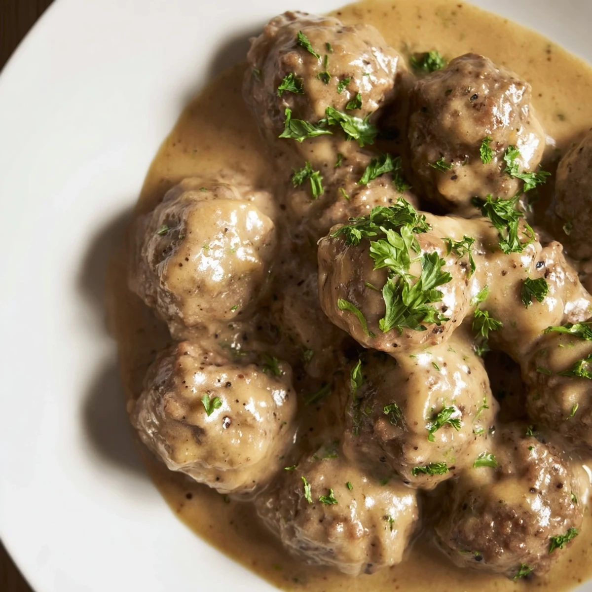 Golden-brown Swedish Meatballs swimming in a creamy, savory sauce, ready for a comforting meal.