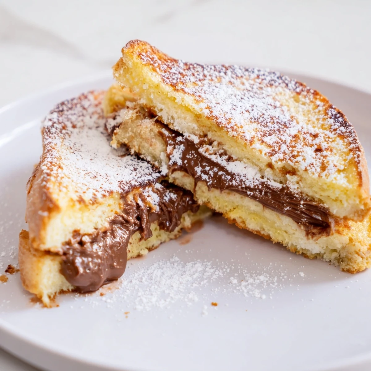 Thick slices of brioche stuffed with Nutella, dipped in vanilla-cinnamon custard, and pan-fried until golden and crisp.