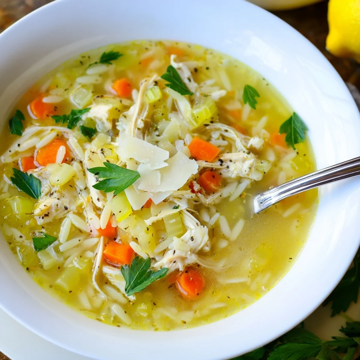 Lemon Pepper Chicken Orzo Soup