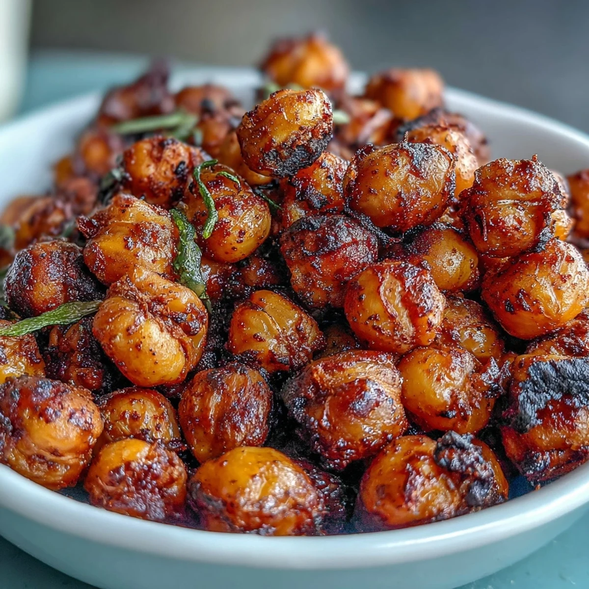 Golden-brown Crispy Chickpea Snack spiced with paprika and cumin, served warm in a rustic bowl. 