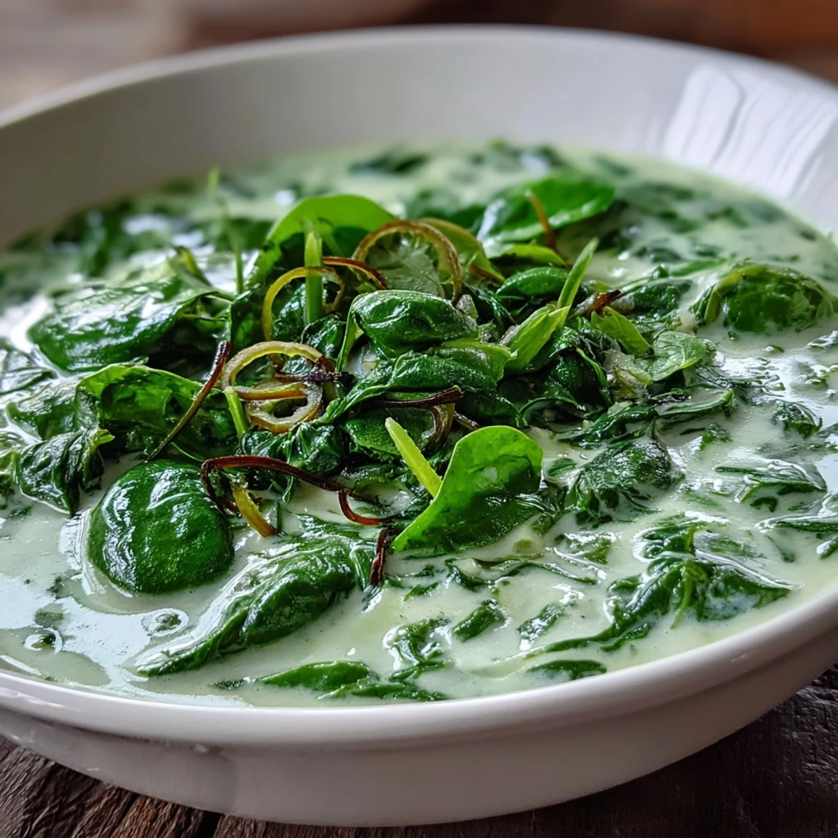 Vibrant green Spinach Coriander Lemongrass Soup blended silky smooth with coconut milk, ready to enjoy hot.