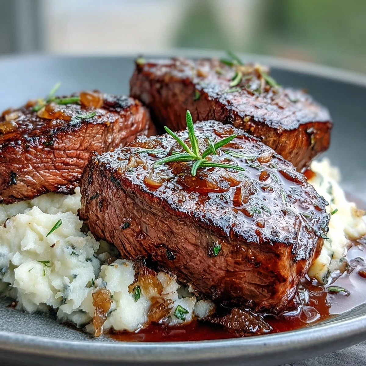 Golden Venison Steaks with Caraway Crushed Swede served alongside roasted root vegetables for a cozy dinner.