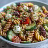 A refreshing bowl of Easy Summer Pasta Salad with crisp vegetables and tangy dressing, perfect for picnics or potlucks.
