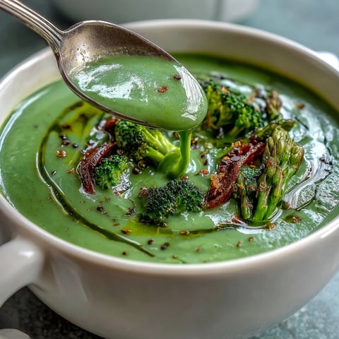 Vibrant green Big Green Immunity-Boosting Vegetable Soup blends spinach, asparagus, and broccoli into a silky, steaming bowl, garnished with lemon.