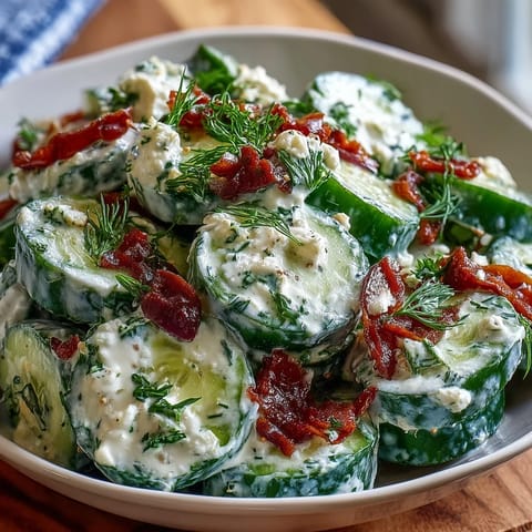 Creamy Cucumber Salad with Dill and Greek Yogurt: Thinly sliced cucumbers tossed with fresh dill and creamy Greek yogurt for a light, Mediterranean-inspired side.