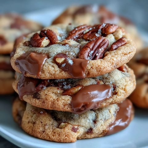 2. Soft, golden butter pecan cookies drizzled and swirled with luscious caramel, offering a perfect blend of sweet and nutty.  