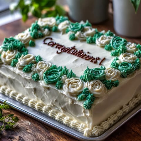 Graduation sheet cake with buttercream roses in vibrant red, pink, and yellow, perfect for celebrating academic achievements.