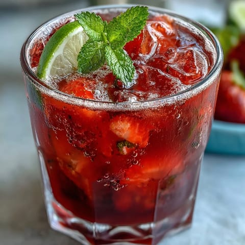 Vibrant strawberry agua fresca with fresh lime, a perfect cool, sweet summer drink.