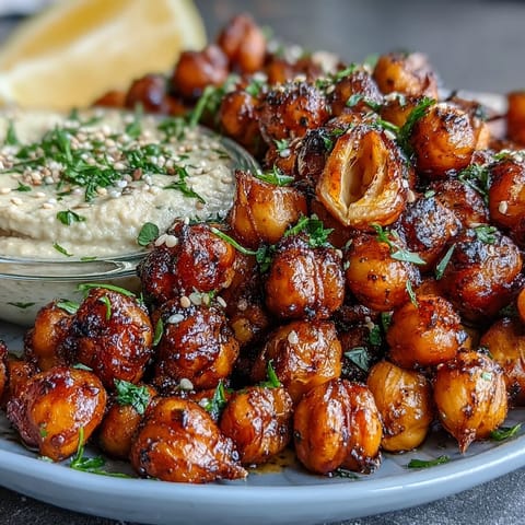 Bright Crispy Chickpea Bowls topped with colorful grilled vegetables and creamy hummus.