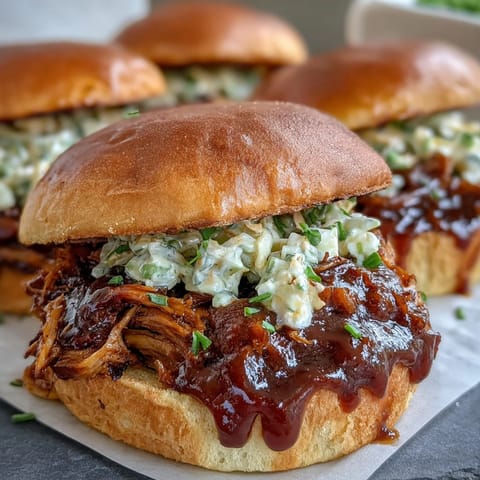 Tangy BBQ Pulled Jackfruit Sandwiches piled high on toasted buns ready to eat.