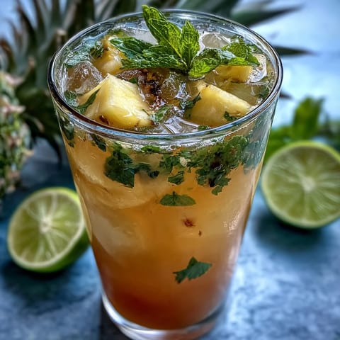 Close-up of vibrant Pineapple Coconut Agua Fresca with lime, ready to quench thirst.