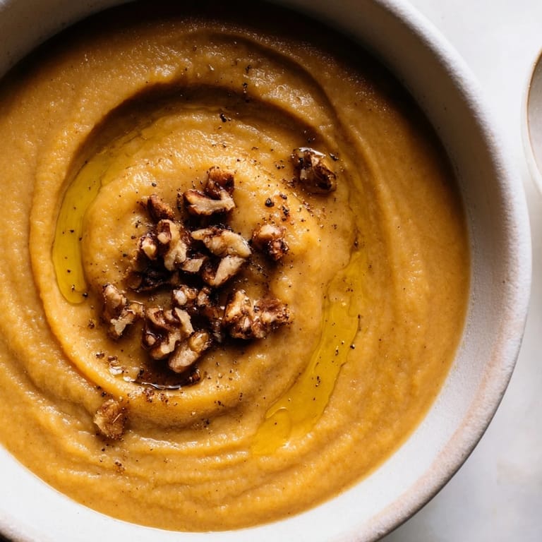 Imagine a vibrant bowl of creamy roasted pumpkin soup, topped with golden-brown, toasted pumpkin seeds.