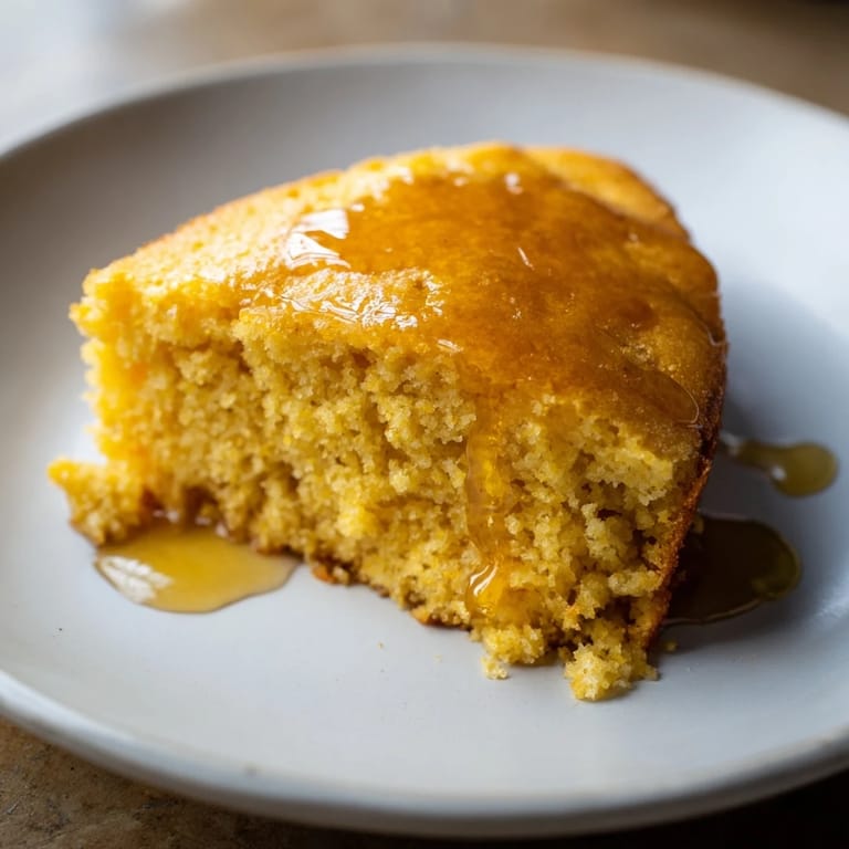 Warm, golden Quick Skillet Cornbread, fresh from the oven, boasts a sweet honey butter glaze—deliciously Southern.