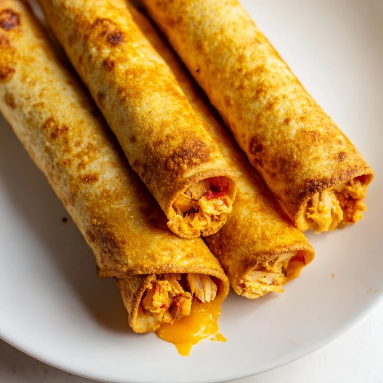 Warm Air Fryer Taquitos, ready to serve with creamy guacamole and fresh cilantro for meal presentation.