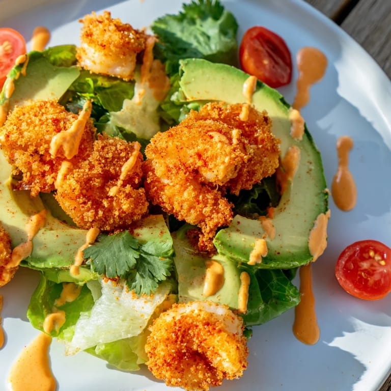 Vibrant Spicy Crispy Shrimp Salad: Imagine the juicy shrimp with a creamy sriracha-lime dressing.