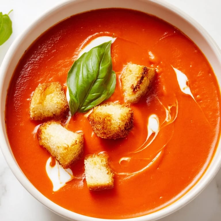Spoonful of Creamy Roasted Garlic Tomato Soup, rich and velvety, perfect for a cold day.