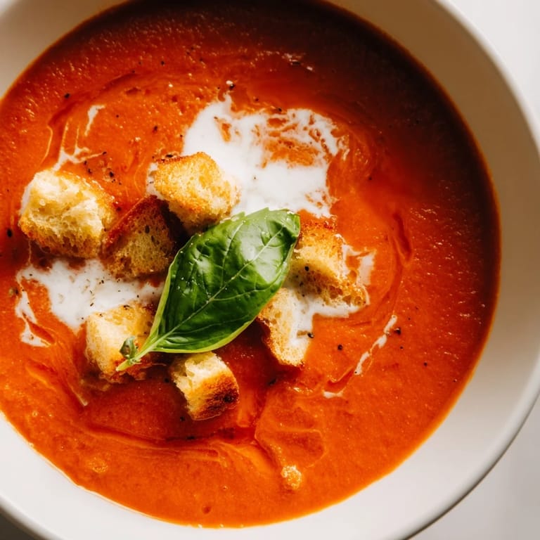Close-up of a bowl of Creamy Roasted Garlic Tomato Soup, inviting and comforting, ready to enjoy.