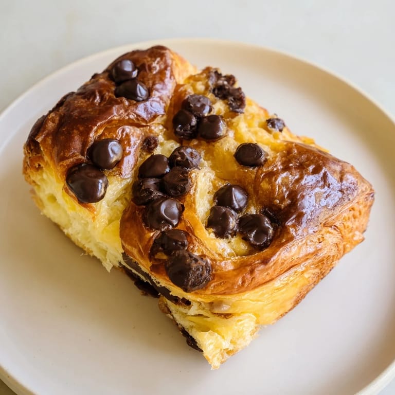 Enjoy this close-up view of warm, decadent crookies, hinting at buttery layers and sweet chocolate.