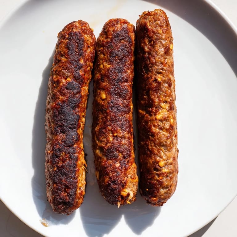 Savory Romanian mici, cooked to perfection, showcasing the delicious grilled, seasoned meat texture.