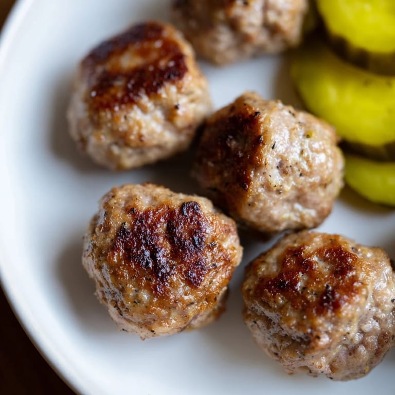 Close-up of savory Danish Frikadeller, perfectly browned and plated for a delicious, comforting meal.