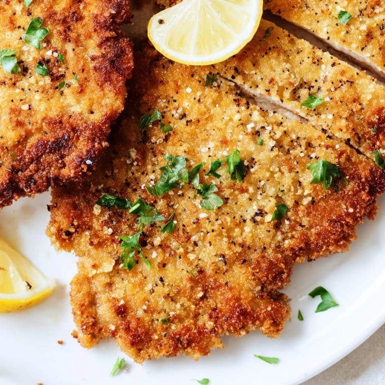 A perfectly fried German Schnitzel, showcasing the delicious, breaded pork, ready for your plate.