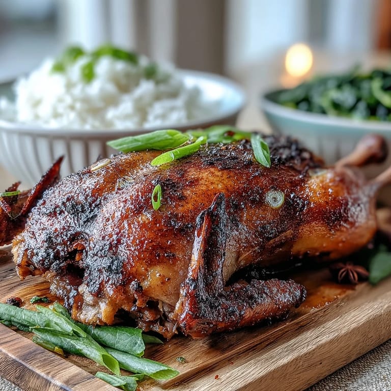 Sliced Five-Spice Roast Ducks plated with stir-fried greens, highlighting juicy meat and aromatic five-spice crust.