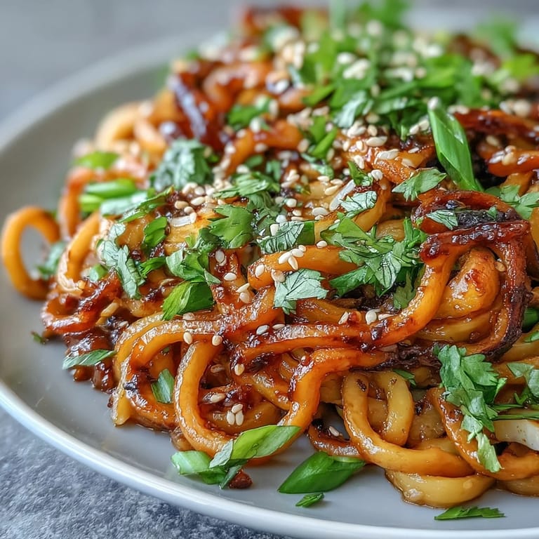 Vibrant bowl of Gochujang Swede Noodles with crunchy bean sprouts and julienned carrot.