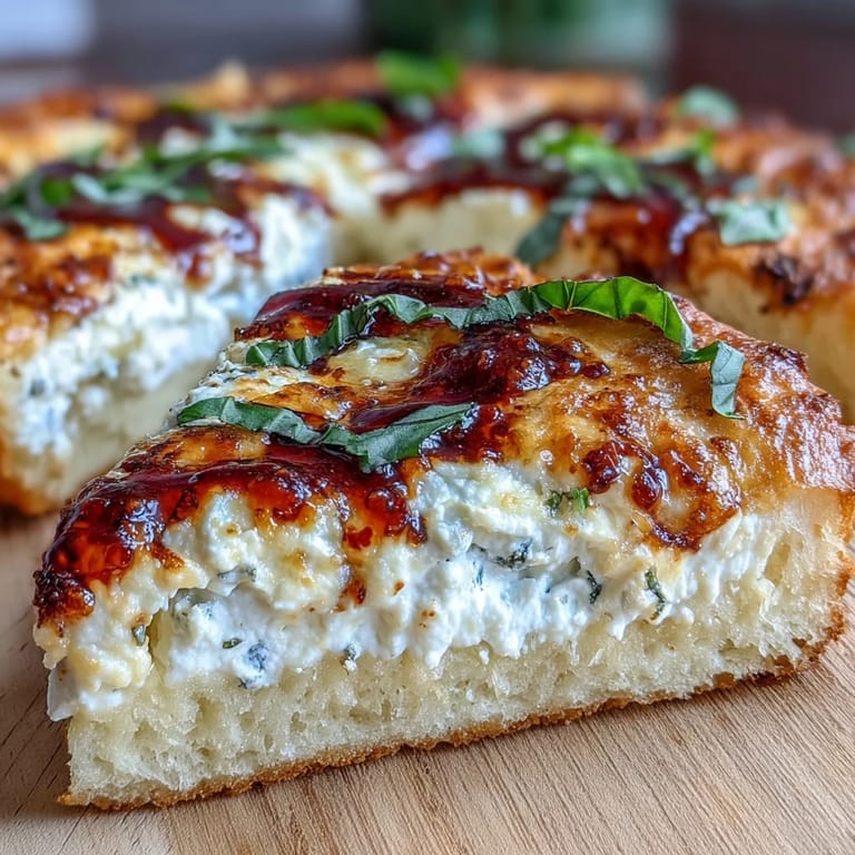 Freshly baked Hot Honey Ricotta Pizza drizzled with spicy honey, ready to serve for an easy vegetarian meal.