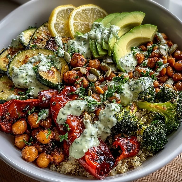 A wholesome Vegetable and Legume Bowl with seasoned chickpeas and lentils, fresh parsley, and lemon wedges ready for a healthy vegan dinner.