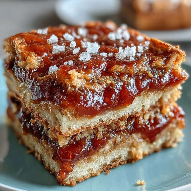 Freshly sliced Guava Cake Bars plated with a dusting of powdered sugar, perfect for a Cuban-inspired dessert.