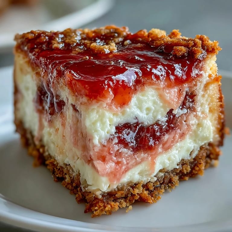 Sliced Guava Cheesecake served on a white plate, revealing a marbled interior and garnished with fresh guava and mint.