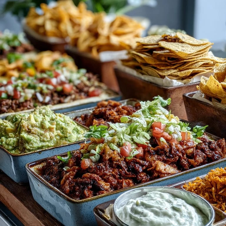 Guests enjoy a vibrant Cinco de Mayo taco bar featuring seasoned proteins, warm tortillas, and an array of fresh salsas and toppings.