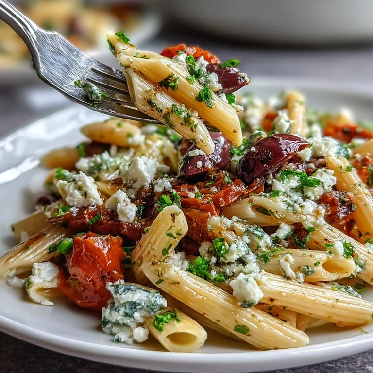 This vibrant Greek pasta salad with olives and feta is perfect for picnics, with bold flavors and bright colors.
