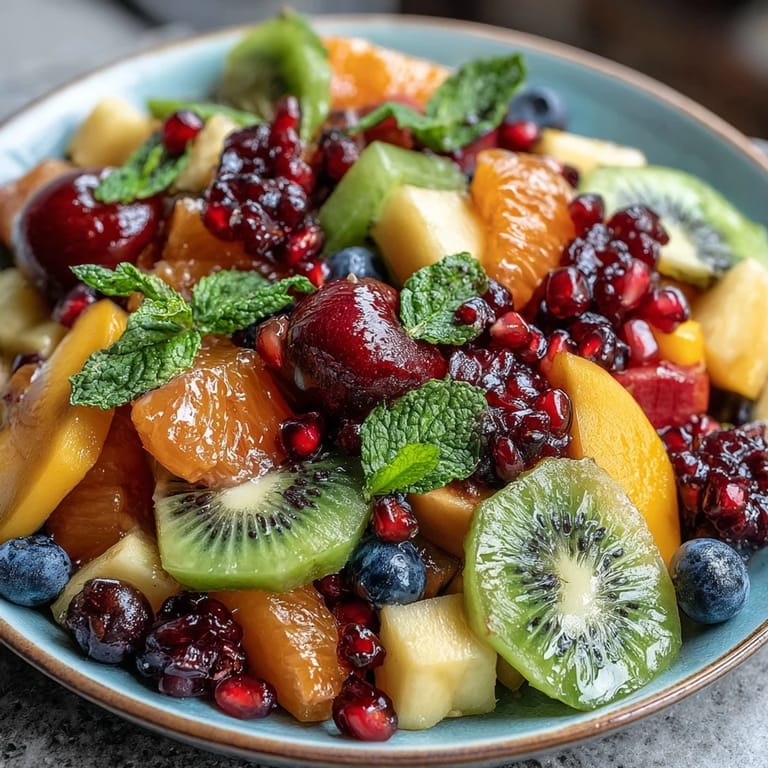 Beautiful tropical fruit arrangement featuring mangoes, pineapples, and mint, ideal for festive gatherings or dessert tables.