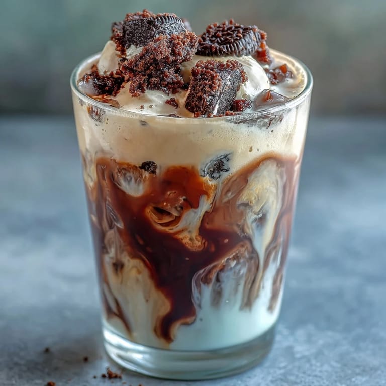 Indulgent cookies and cream cold brew topped with whipped cream and crushed cookie crumbles.