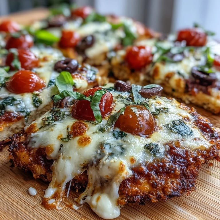 High-protein cottage cheese flatbread pizza topped with savory pizza sauce, spinach, and olives, offering a healthy and satisfying twist on classic pizza.