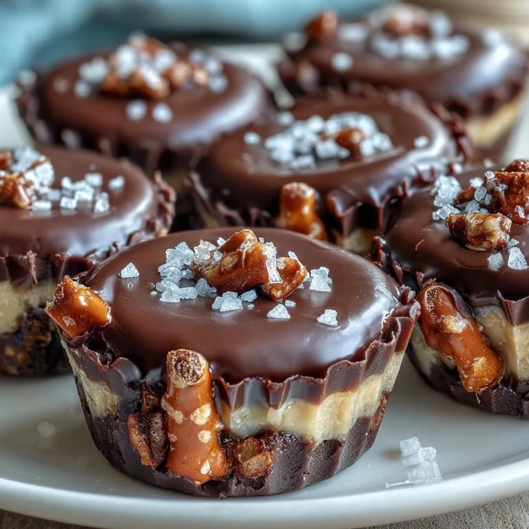 Crunchy pretzel crust topped with creamy peanut butter and smooth chocolate in these festive dessert cups.