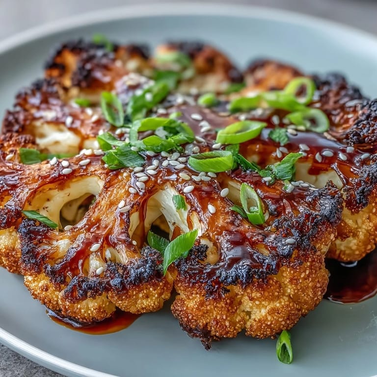 Flavorful Teriyaki Cauliflower Steaks, perfectly seared and waiting to be served.