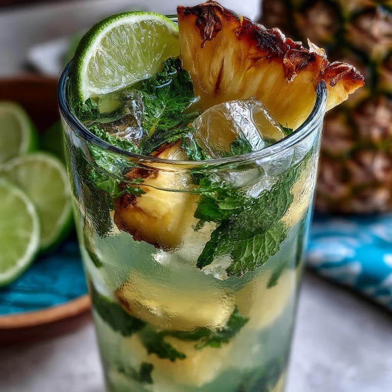 Refreshing Pineapple Coconut Agua Fresca garnished with mint, perfect poolside drink.